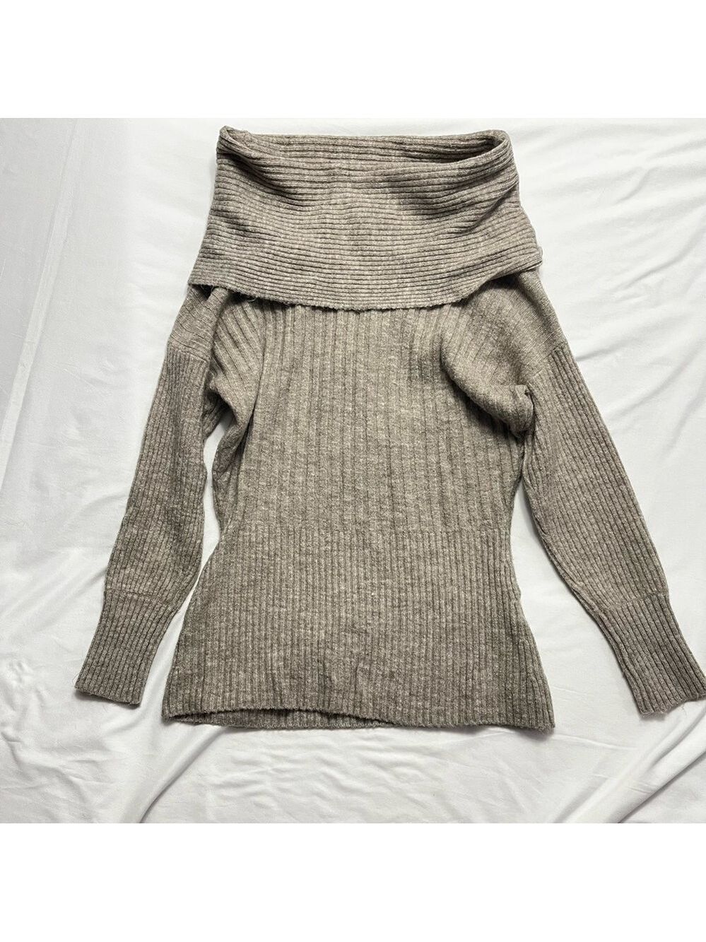 Le Château Off Shoulder Sweater Ribbed Knit Grey Marled Bardot P/S